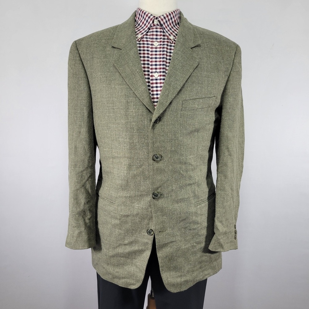J.Riggings Men's Sport Coat Blazer‎ Four Button Green Silk Wool Linen Size 40R